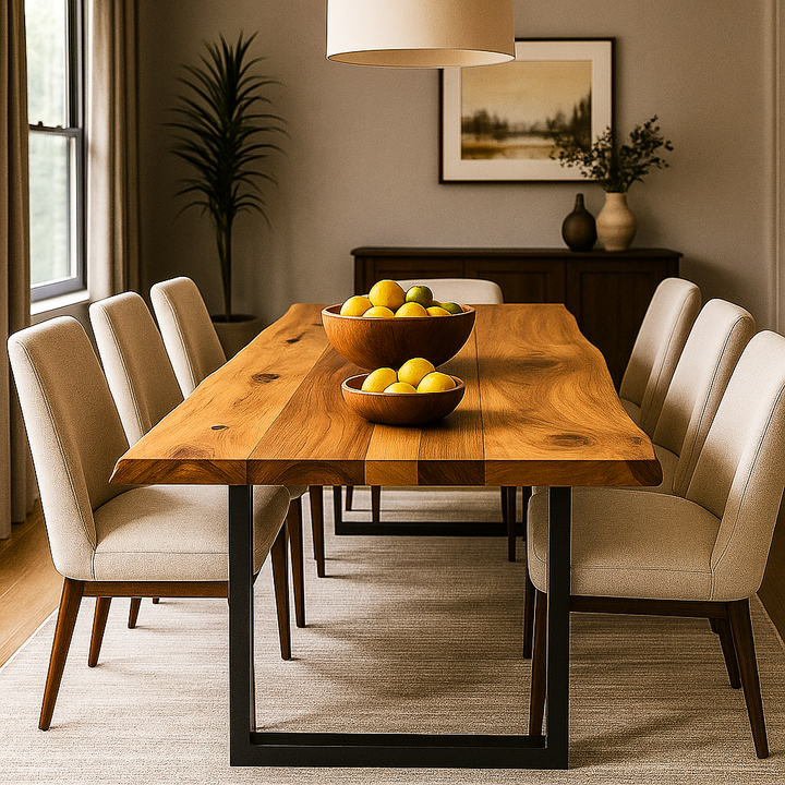 Live Edge Dining Table for 4 to 8 Persons, Walnut Wood With Metal Legs - UPP Home Store