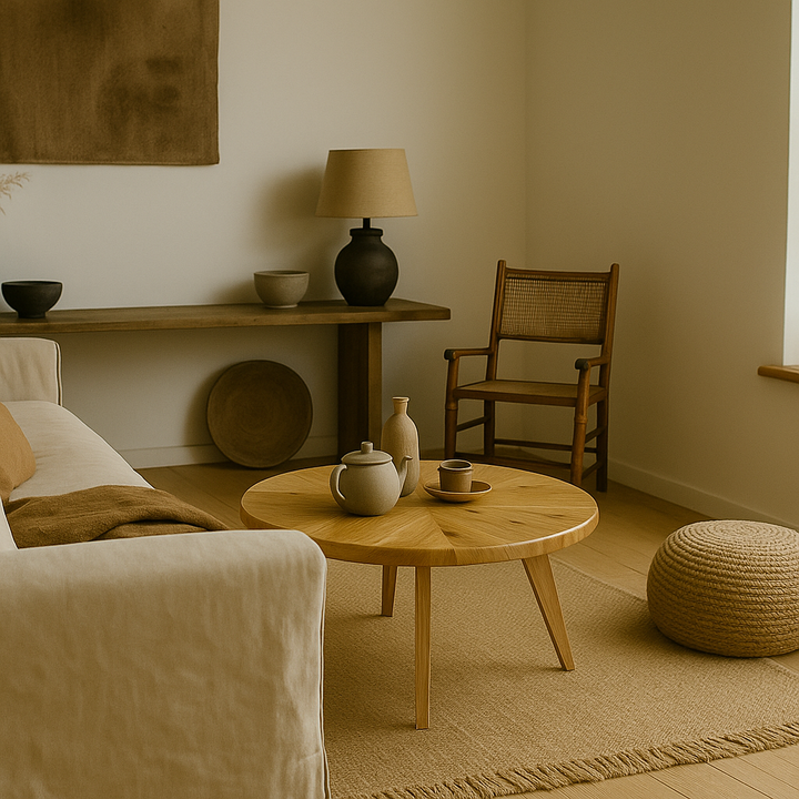 Solid wood round table with artisan craftsmanship