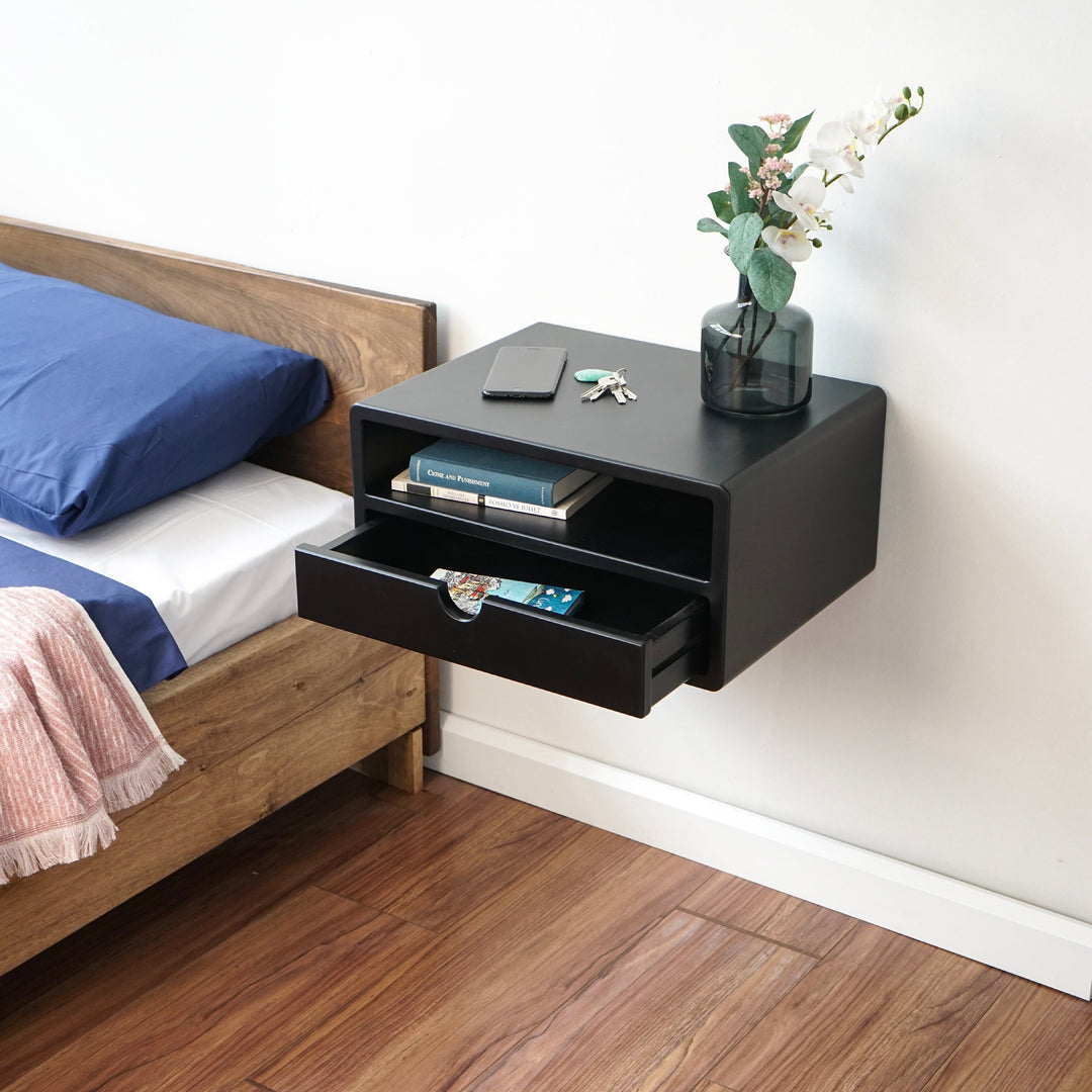 Floating Nightstand Black Floating Nightstand With Drawer and Shelf