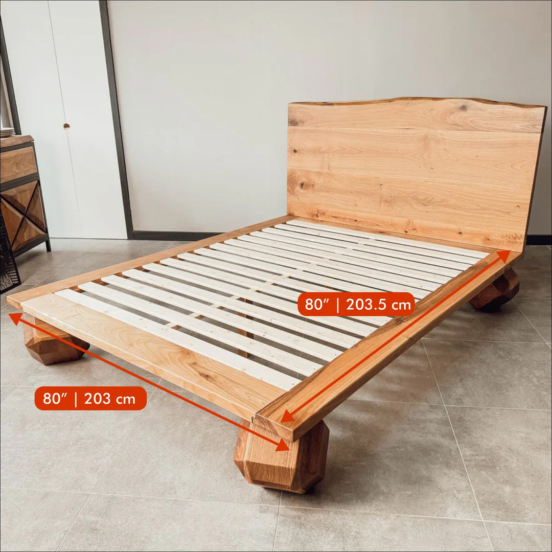 Solid Wood Bed Frame with Headboard - Low Profile Platform Bed, Handmade