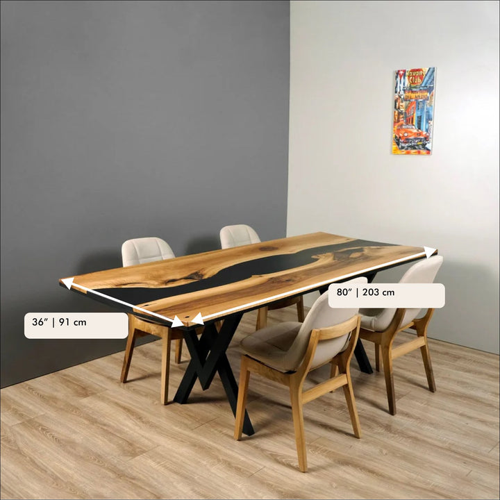 Black Epoxy River Dining Table - Modern Wood Farmhouse Kitchen Table