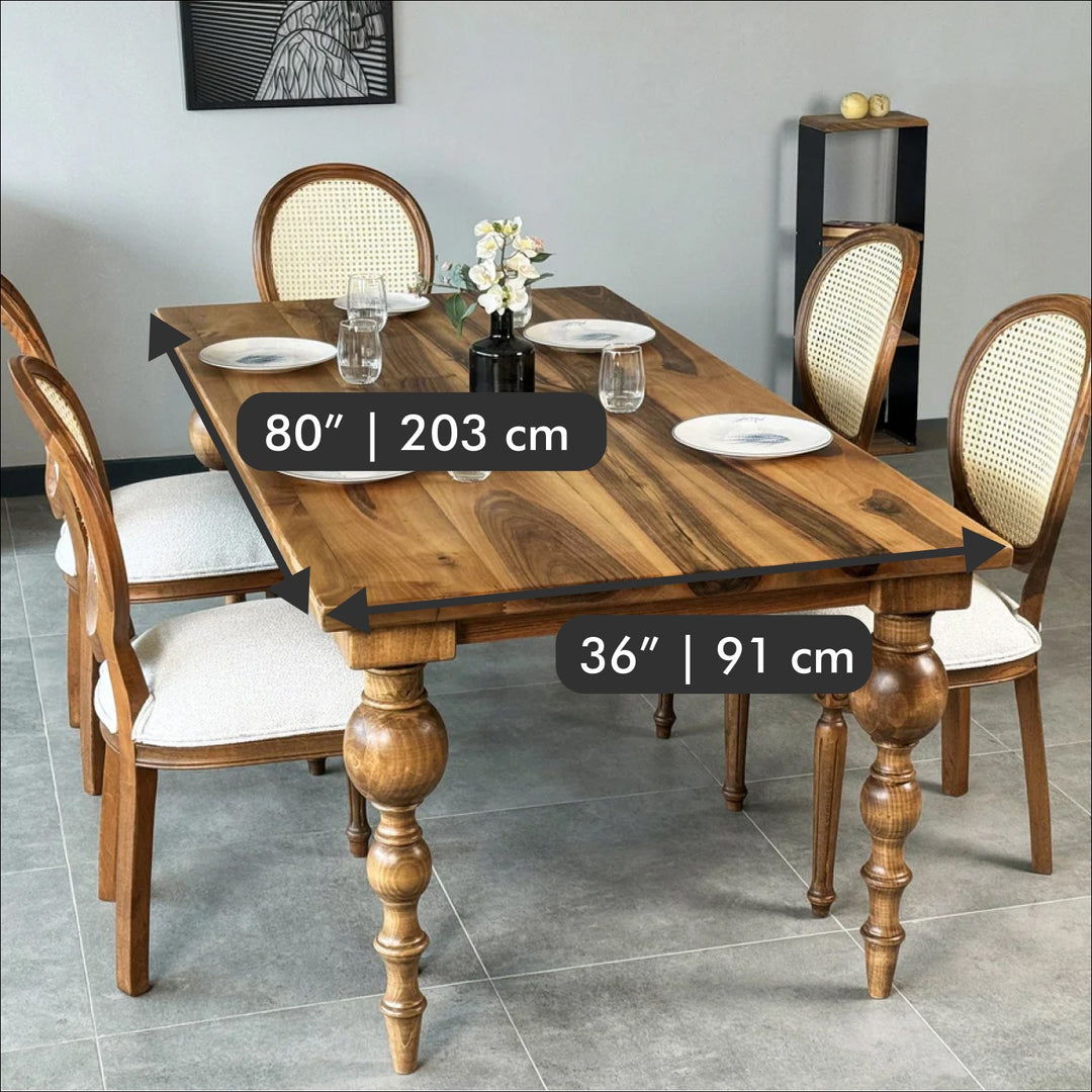 Modern Walnut Dining Table with Turned Legs - Solid Wood Furniture