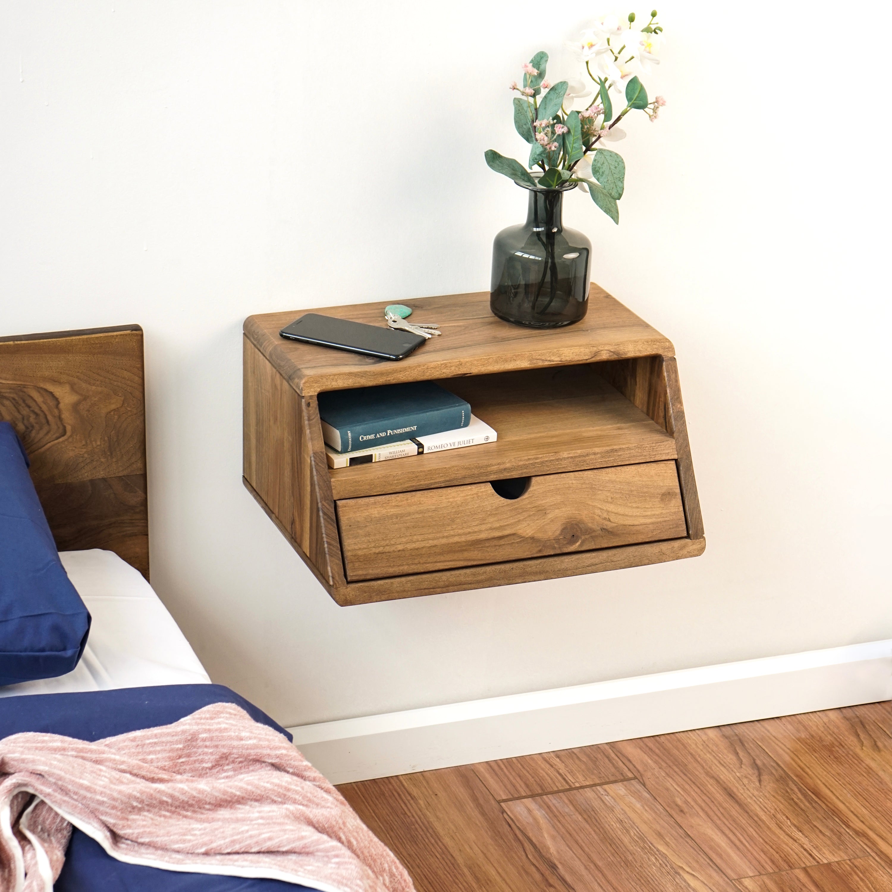 Floating wood store nightstand