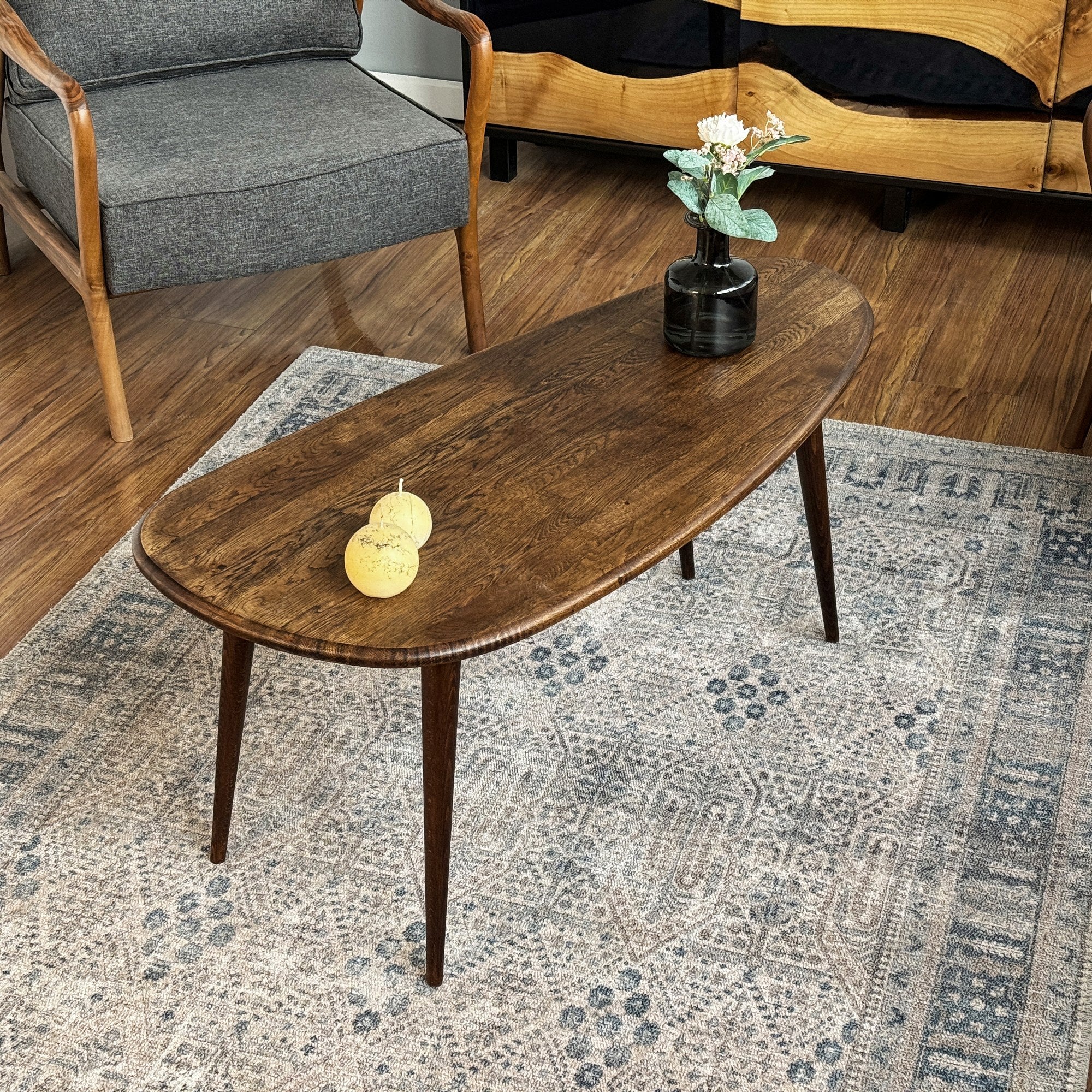 Mid Century Modern Oval Coffee Table - Solid Oak