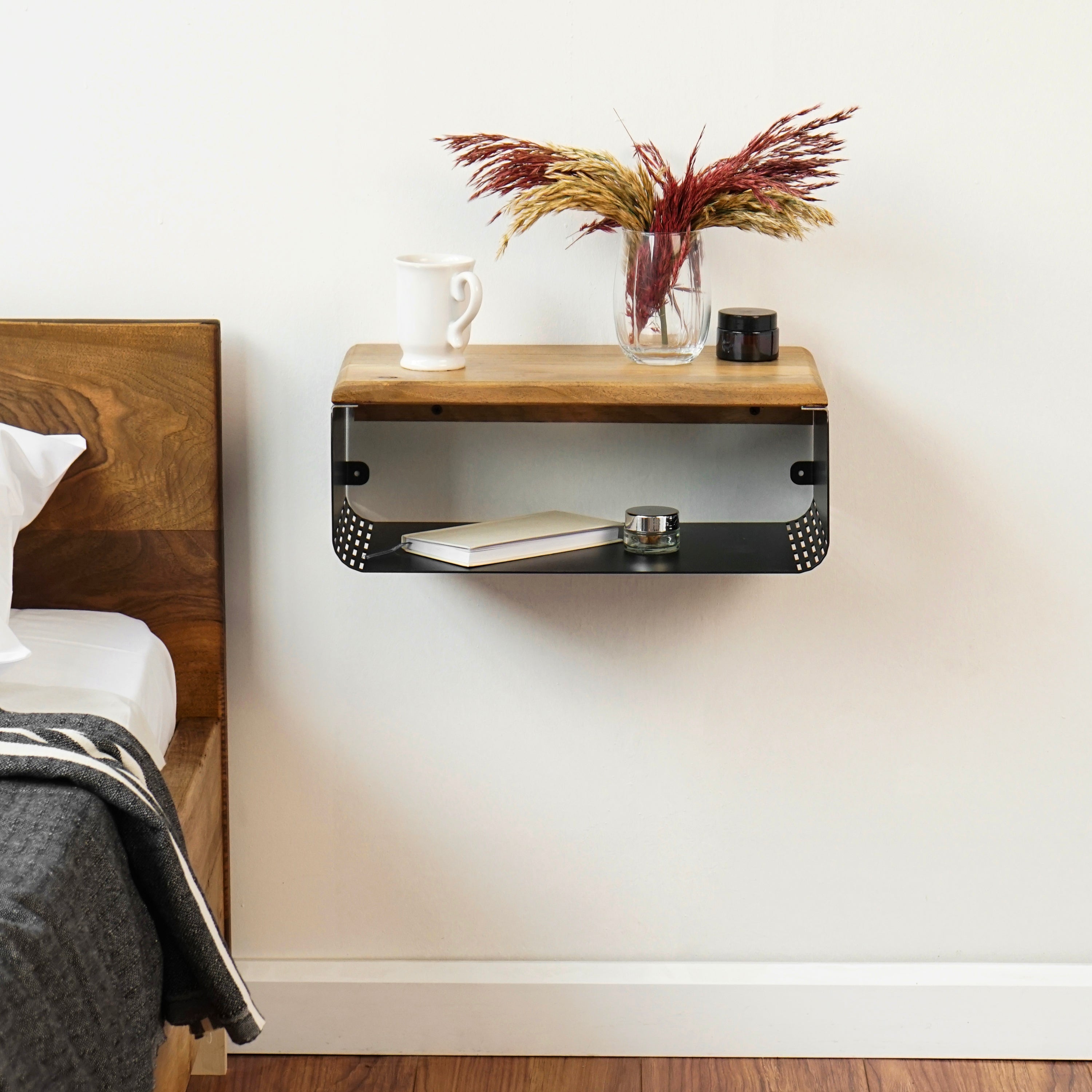 Floating Nightstand Black Set of Two