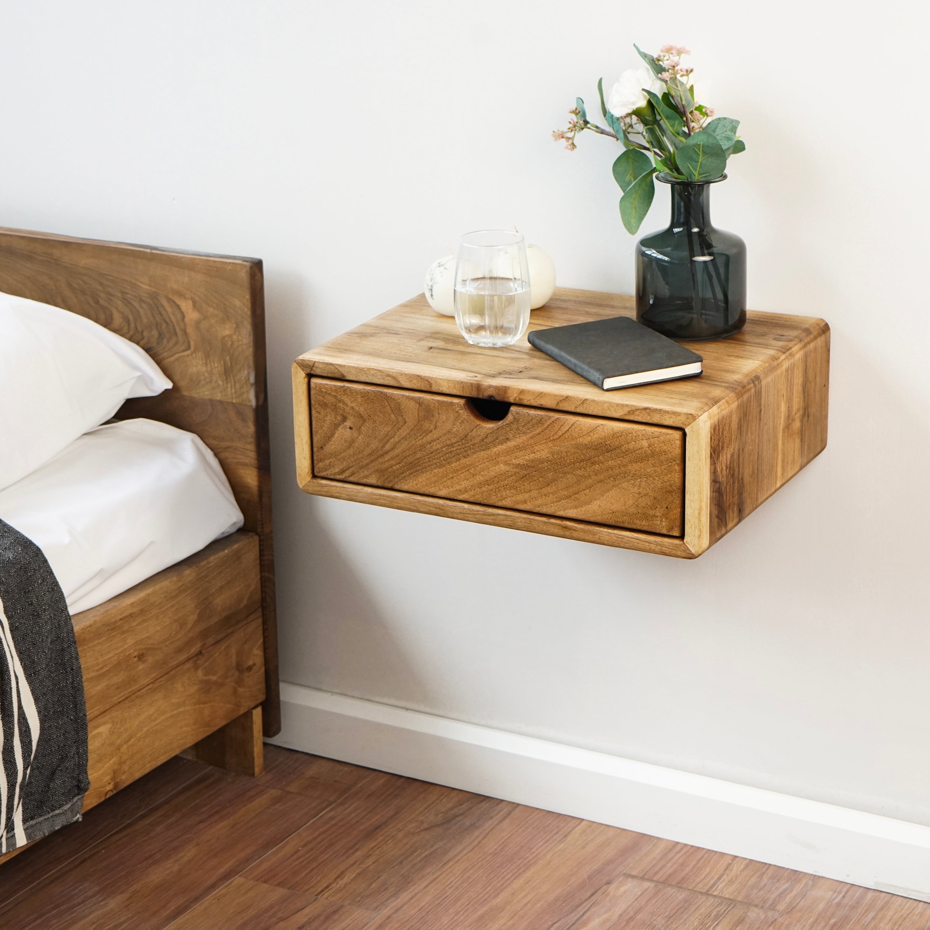 Walnut floating store nightstand