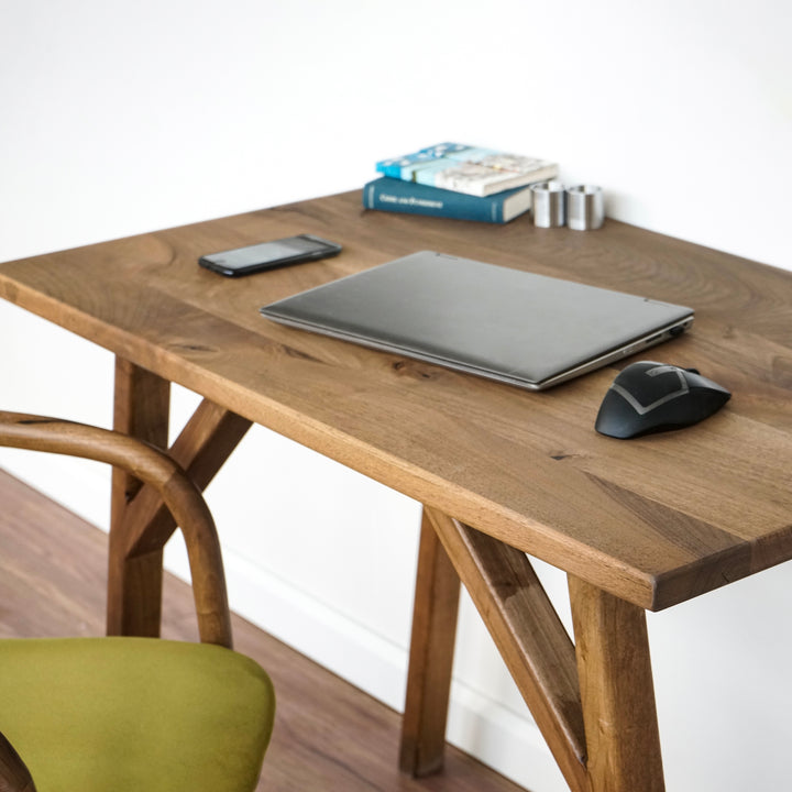 Boho Desk - Small Walnut Desk with Wooden Legs