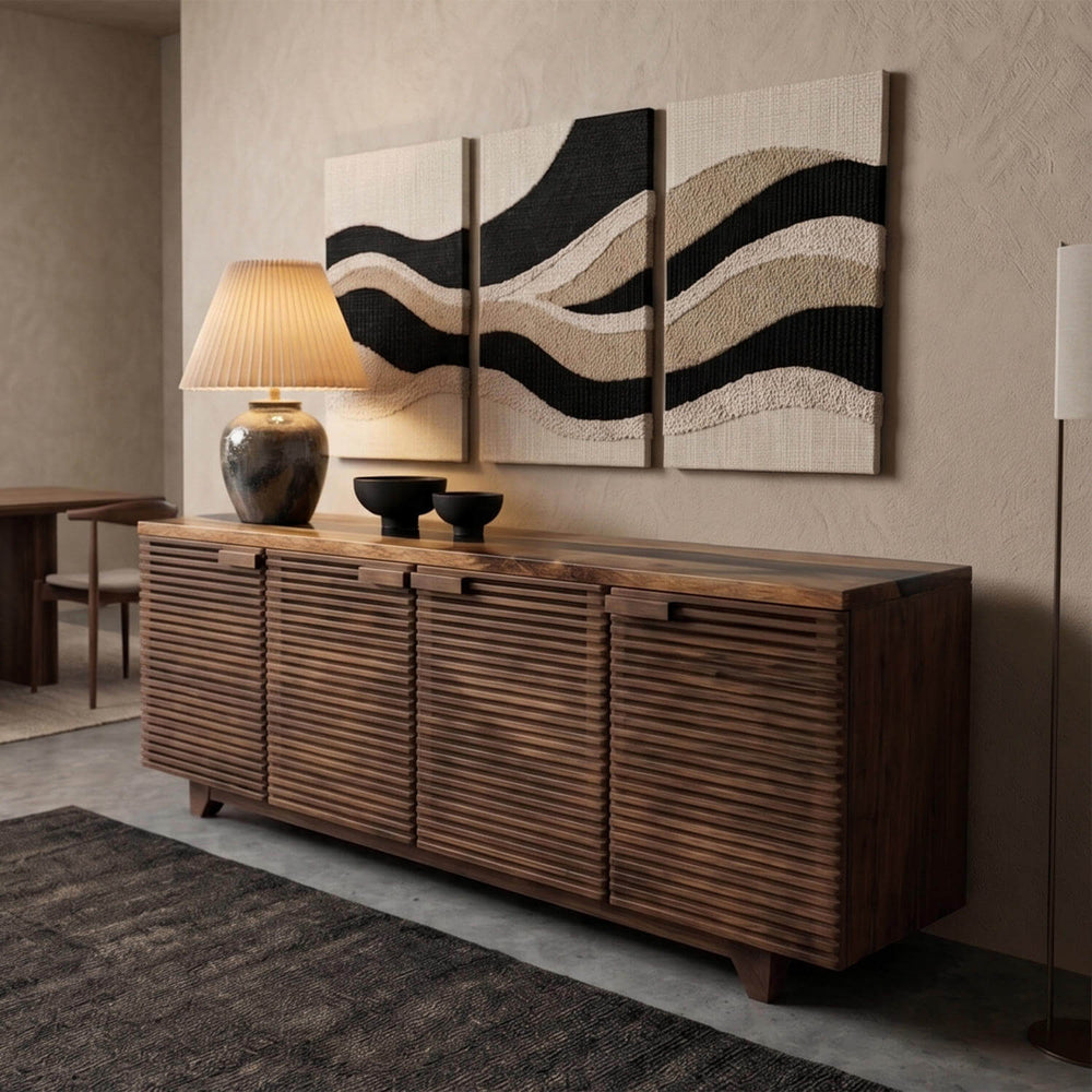 Luxury Epoxy Countertop Wooden Console styled with an elegant ceramic table lamp and decorative bowls.