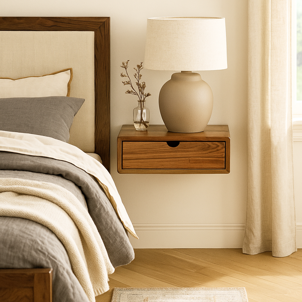 wall mounted wooden walnut nightstand
