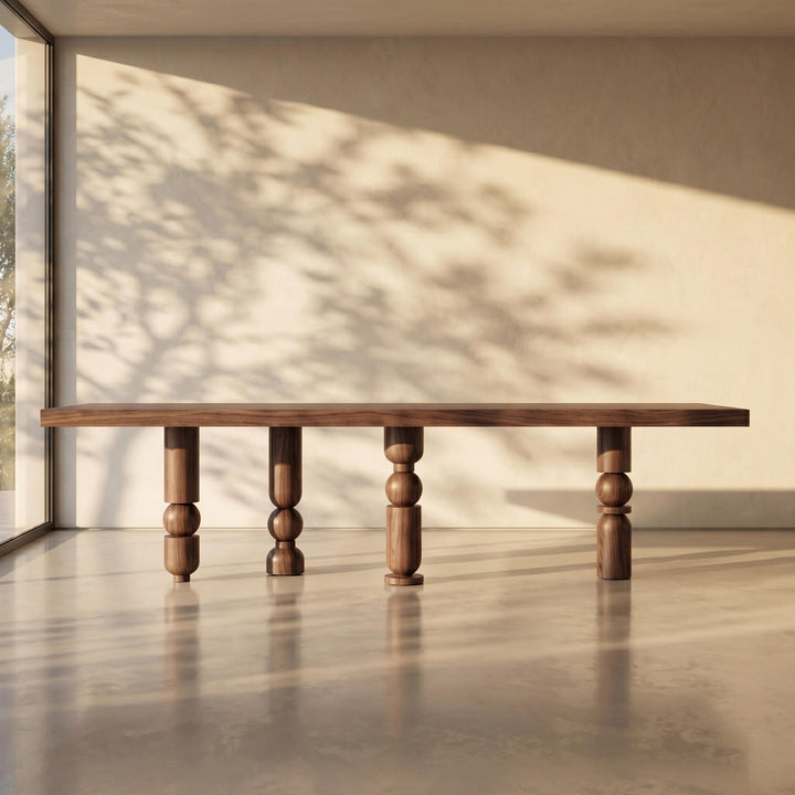 Postmodern Turned Wood Dining Table seamlessly blending traditional woodturning art with contemporary aesthetics.