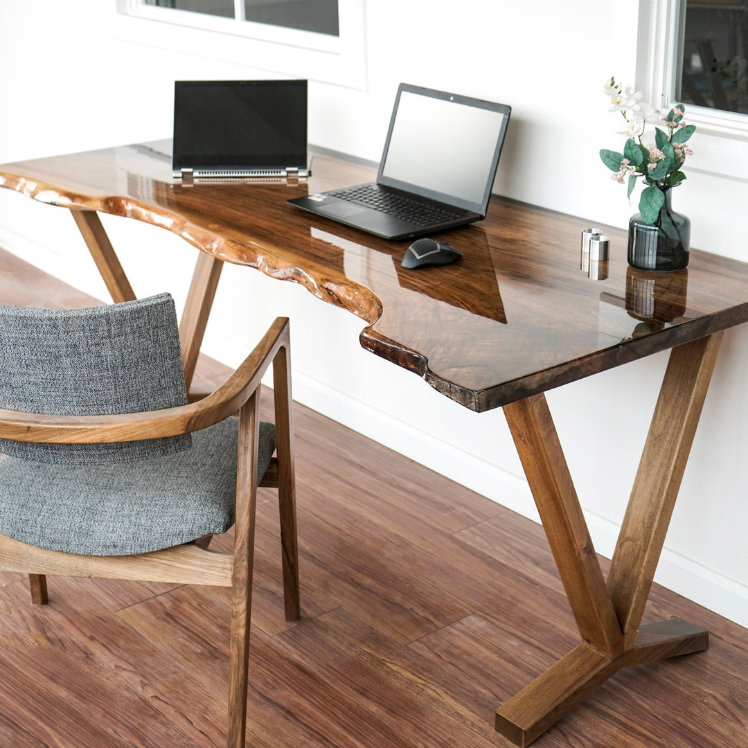 Computer Desk ,Office Epoxy Table Top , Adorable Gifts , Live Edge Wooden  Decors