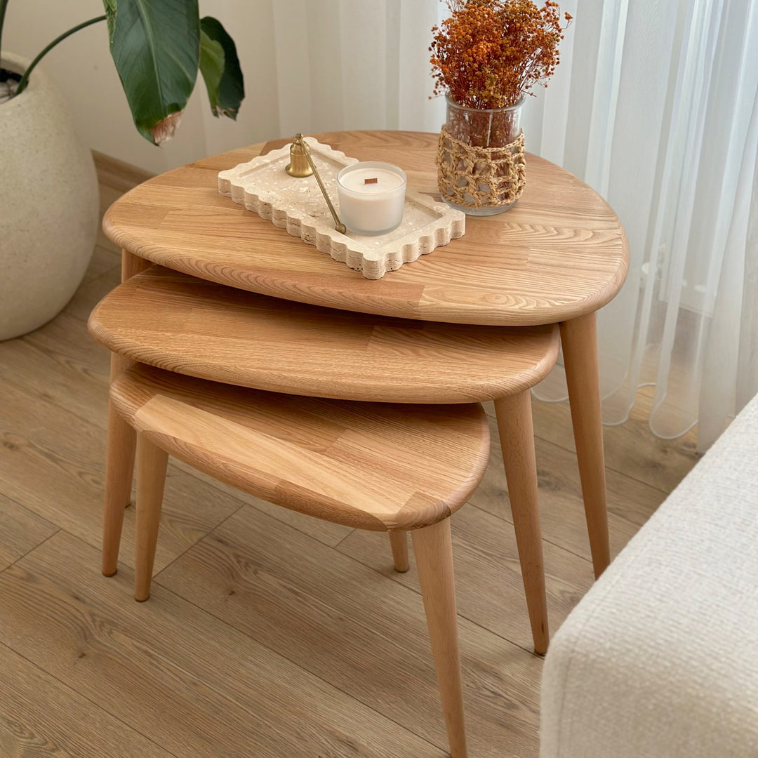 Nesting Table Icon Wood Nesting Tables Set of 3 - Chestnut