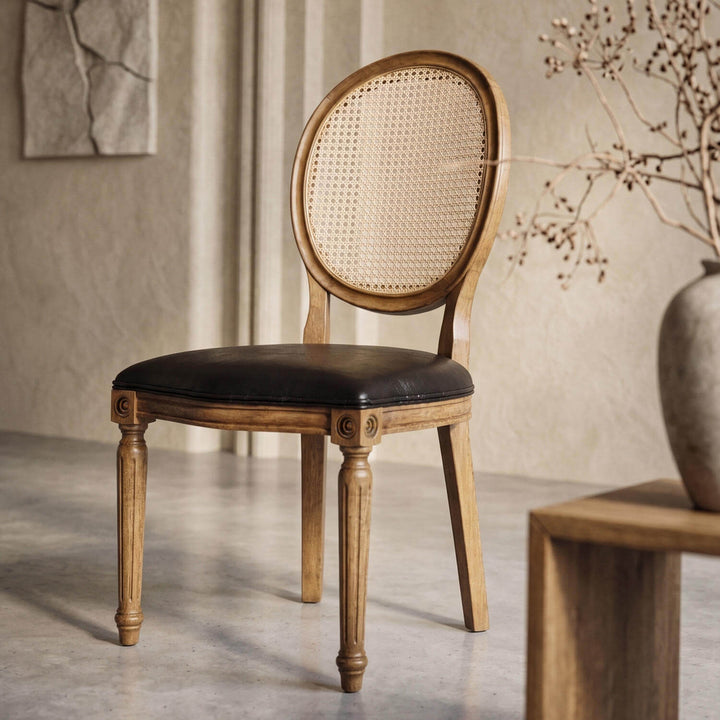 Chic medallion beech chair standing as a centerpiece in a sunlit room, highlighting exquisite traditional timber framework.
