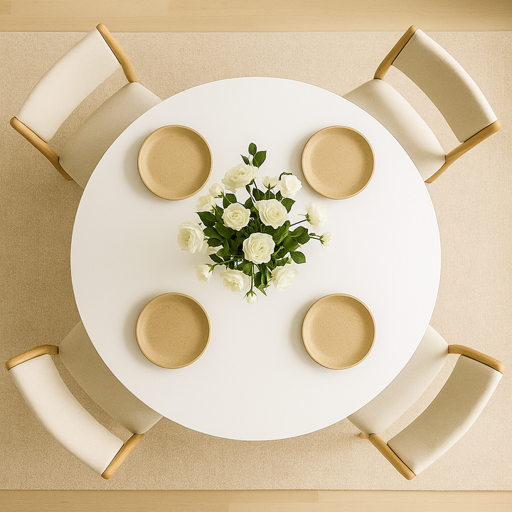 Contemporary Round Dining Table - Linden Wood Legs Modern Round Kitchen Table