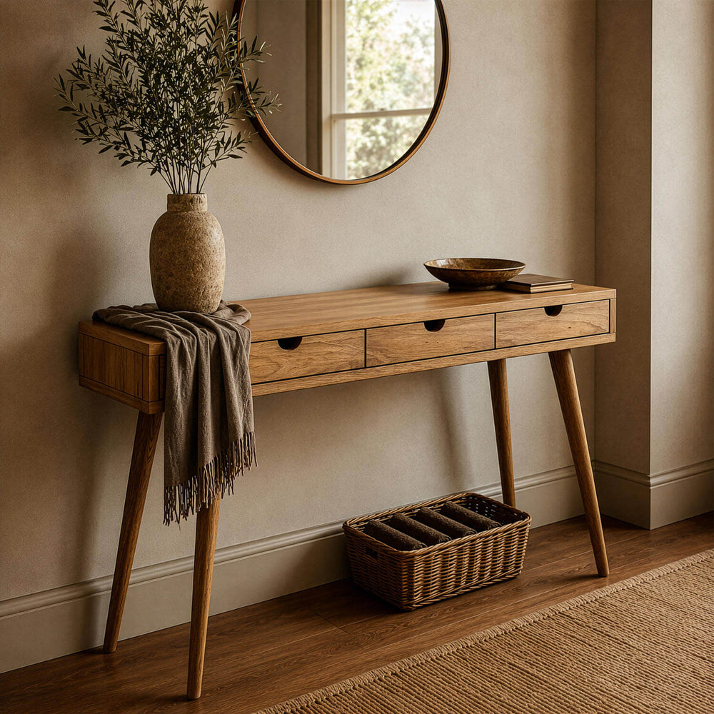 Architectural simplicity meets modern home decor with the timeless, straight-lined Nordic Wooden Console Table.