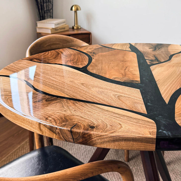 Luxury tree pattern walnut table combining organic solid wood pieces to form a striking "tree of life" design.