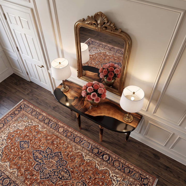 Premium natural walnut wood console table featuring smooth epoxy craftsmanship   