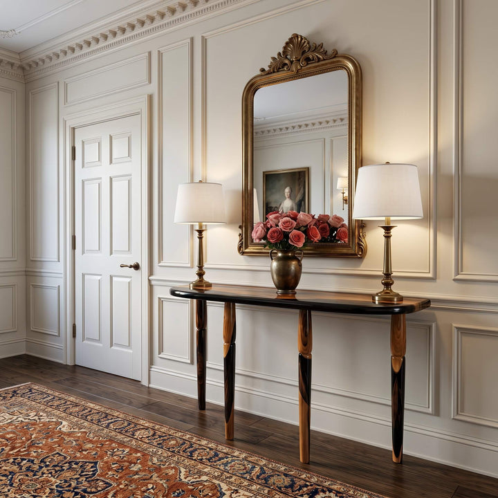 Vesper natural solid walnut console table with handcrafted epoxy detailing for luxury entryway decor   