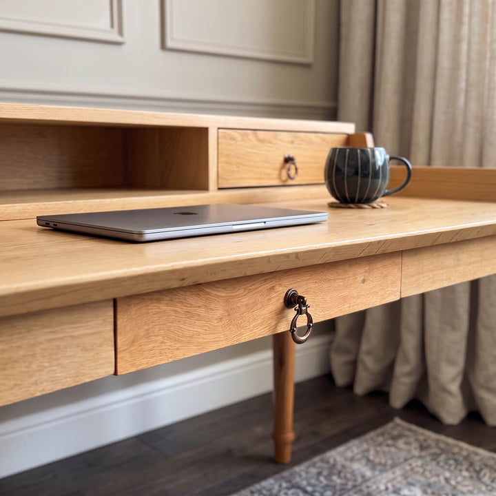 Timeless Victorian office desk with organizational drawers and turned leg detailing for traditional workspace interiors   