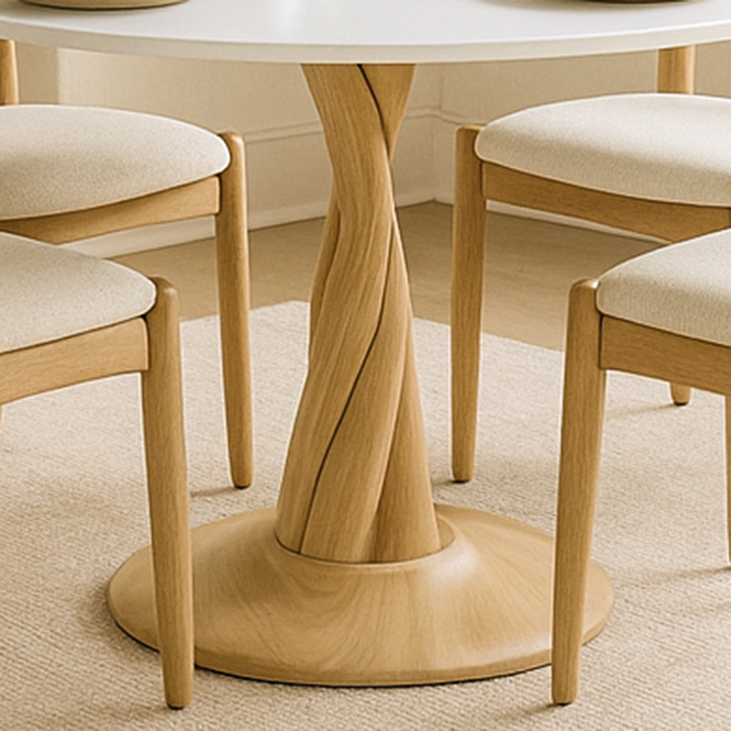 Contemporary Round Dining Table - Linden Wood Legs Modern Round Kitchen Table
