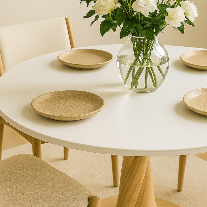 Contemporary Round Dining Table - Linden Wood Legs Modern Round Kitchen Table