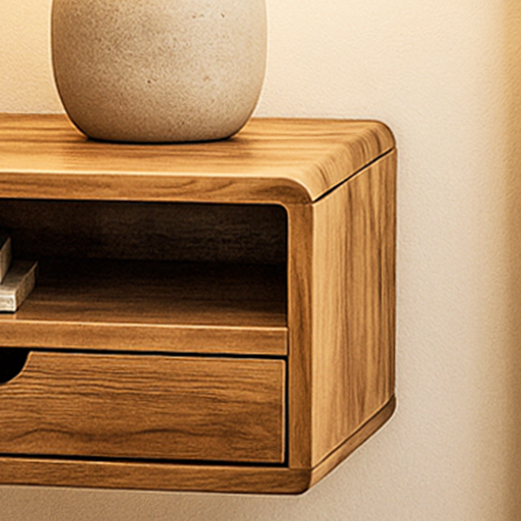 detailed image of walnut floating wall mounted nightstand