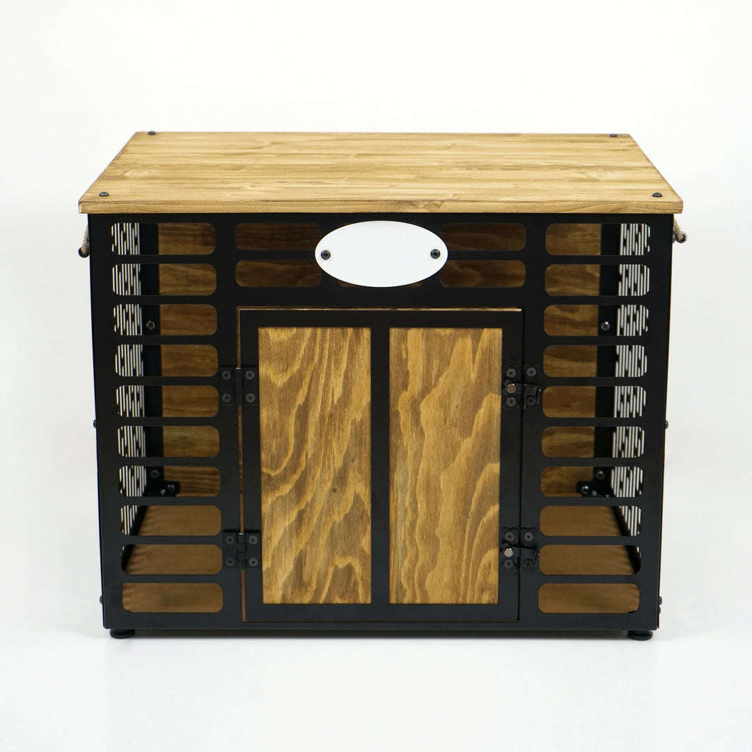 Black/Brown Rustic Wood and Metal Dog House - UPP Home Store